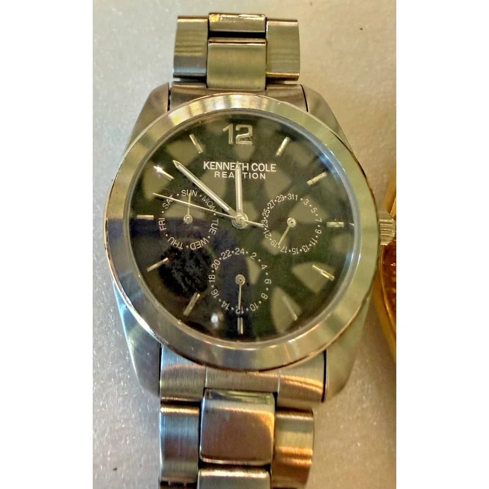 Lot of 3 Men's Quartz Watches NX Time Pulsar Two Tone Day Date Kenneth Cole